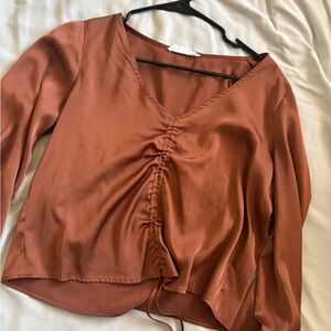 Hippie Rose Rust Brown Satin Wrap Top